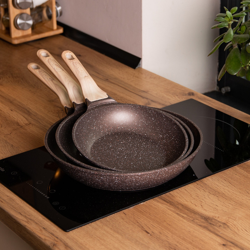 Набір сковорідок з товстим дном MGC, 3 предмети, кавовий Київ - фото 5