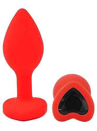 Силіконова анальна пробка EGZO - Silicone Red Heart Plug Black, size S Sex Aura Київ