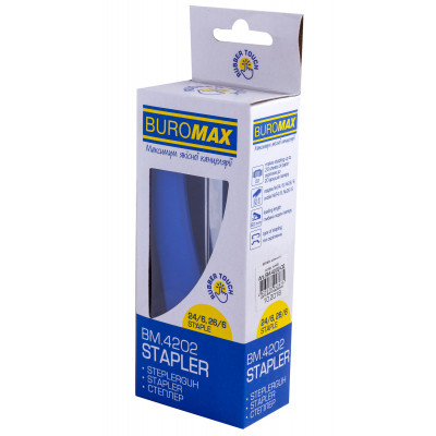 Степлер Buromax RUBBER TOUCH, 20 арк., скобы №24; 26, 127х54х33 мм, синий (BM.4202-02) Винница - изображение 3