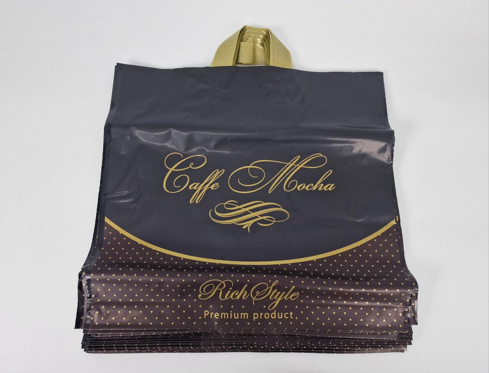 Пакет із петльовою ручкою 45*43(65 мкм)"Кава Моко чорний Ренпако (25 шт.) Харків - фото 1