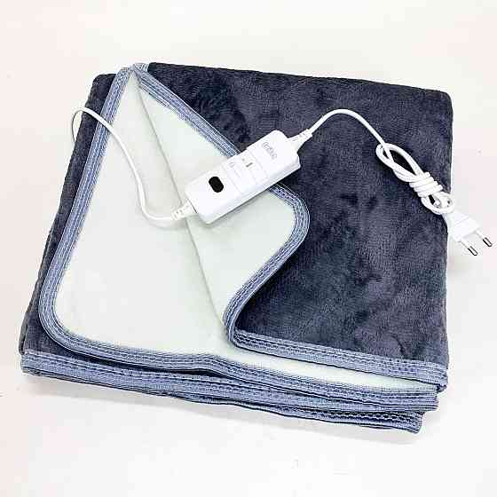 Електропростирадло односпальне 70х150 см тепле електро простирадло ковдру з підігрівом в клітинку з регулятором сірий FM-20 Львів