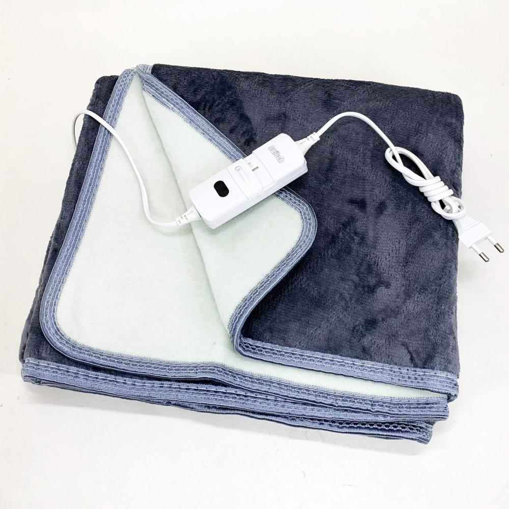 Электропростынь односпальная 70х150 см теплая электро простыня одеяло с подогревом в клетку с регулятором серый FM-20 Львов - изображение 6