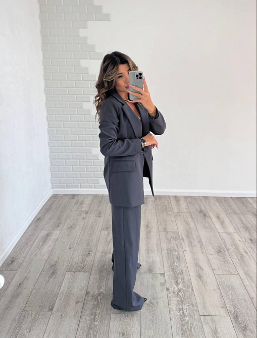 Женский стильный классический костюм двойка, костюмка Графит, 42/44 Одесса - изображение 3