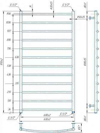 Водяной полотенцесушитель Mario INOX Классик 1170х630/600 Киев