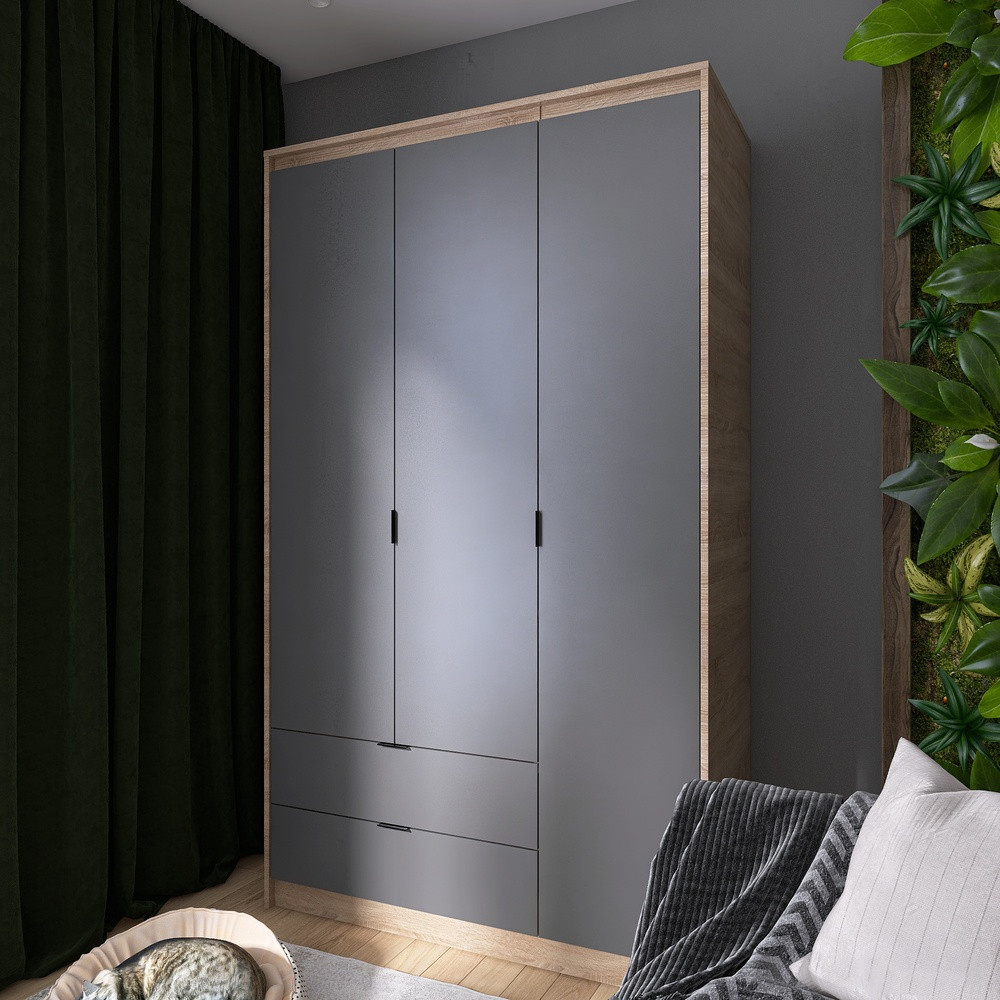 Шкаф распашной для одежды с выдвижными ящиками (штанга-штанга) Эверест Сити-1200 120,2х50х204,6 см Дуб сонома/Графит (DTM-071097) Львов - изображение 2