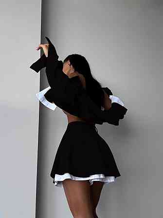 Жіночий стильний костюм-двійка: піджак і спідниця мікровельвет Чорний, 46/48 Одеса