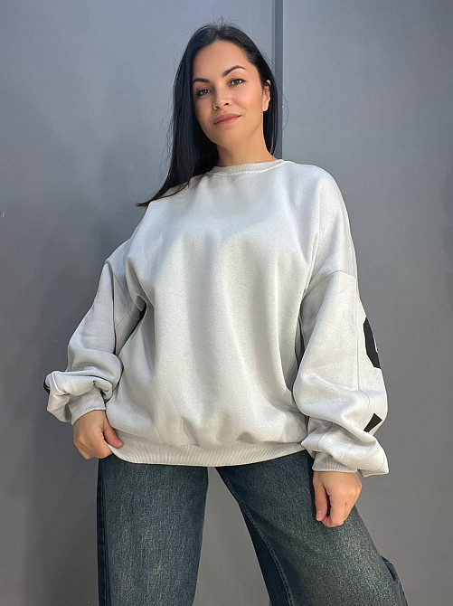 Свитшот женский DAVRAS 6001 удлиненный оверсайз надпись на спине PERFECT утепленный на флисе one size светло серый, светло-серый, one size Киев - изображение 11