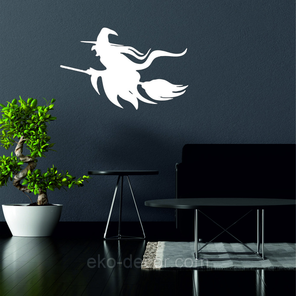 Декоративное настенное Панно «Ведьма на метле с котом», Декор на стену 90*54 см, Белый Киев - изображение 2