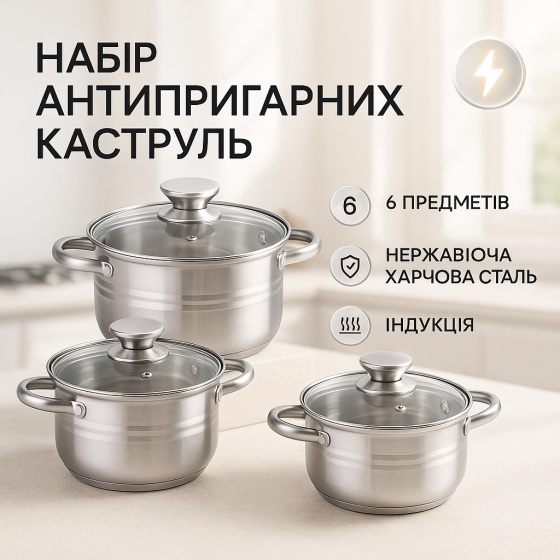 Набор кастрюль высшего качества, Набор кастрюль для электроплиты, Кастрюля из нержавеющей стали XO-38 Львов