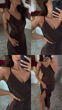 Жіноче мідіплаття-комбінація на тонких бретелях шовк Шоколад Одеса