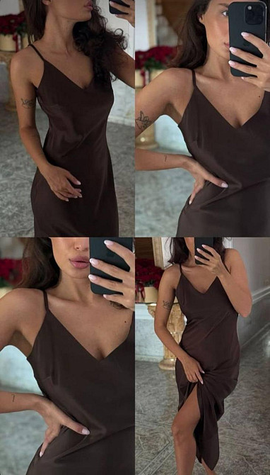 Жіноче мідіплаття-комбінація на тонких бретелях шовк Шоколад Одеса - фото 2