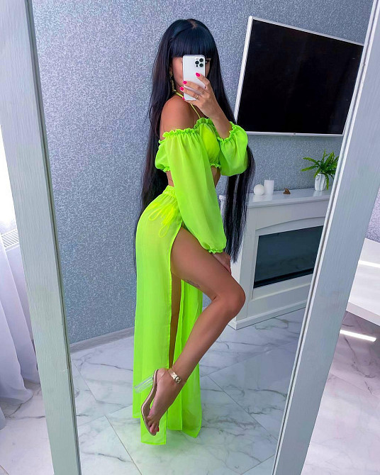 Женский яркий пляжный костюм двойка: топ и штаны шифон Салатовый Одесса - изображение 2