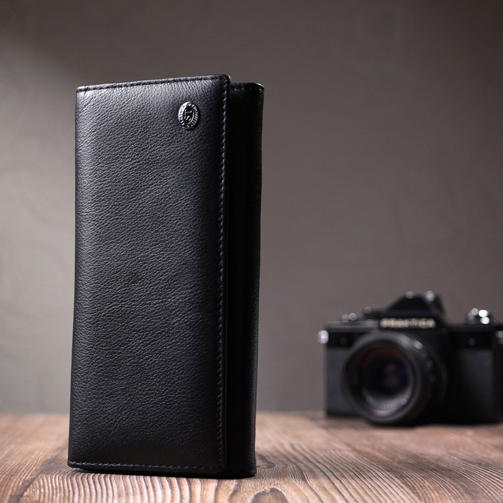 Добротне жіноче портмоне з кишенею для монет із натуральної шкіри ST Leather 22691 Чорний Київ - фото 10