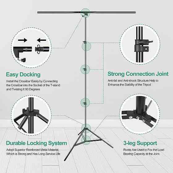 Фон для фотозйомки EMART White Background with Stand 1.5×2.6 м білий T-підстава регульована 94–260 см комплект з кліпсами і сумкою Київ