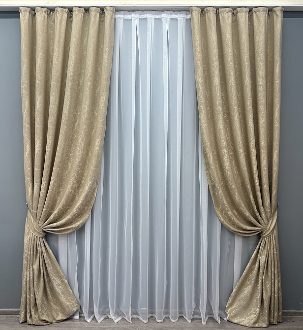 Комплект штор VR-Textil Жаккард Viva Marmo № 1787ш Бежевый 100х290 см 2 шт (31-0003) Киев - изображение 2