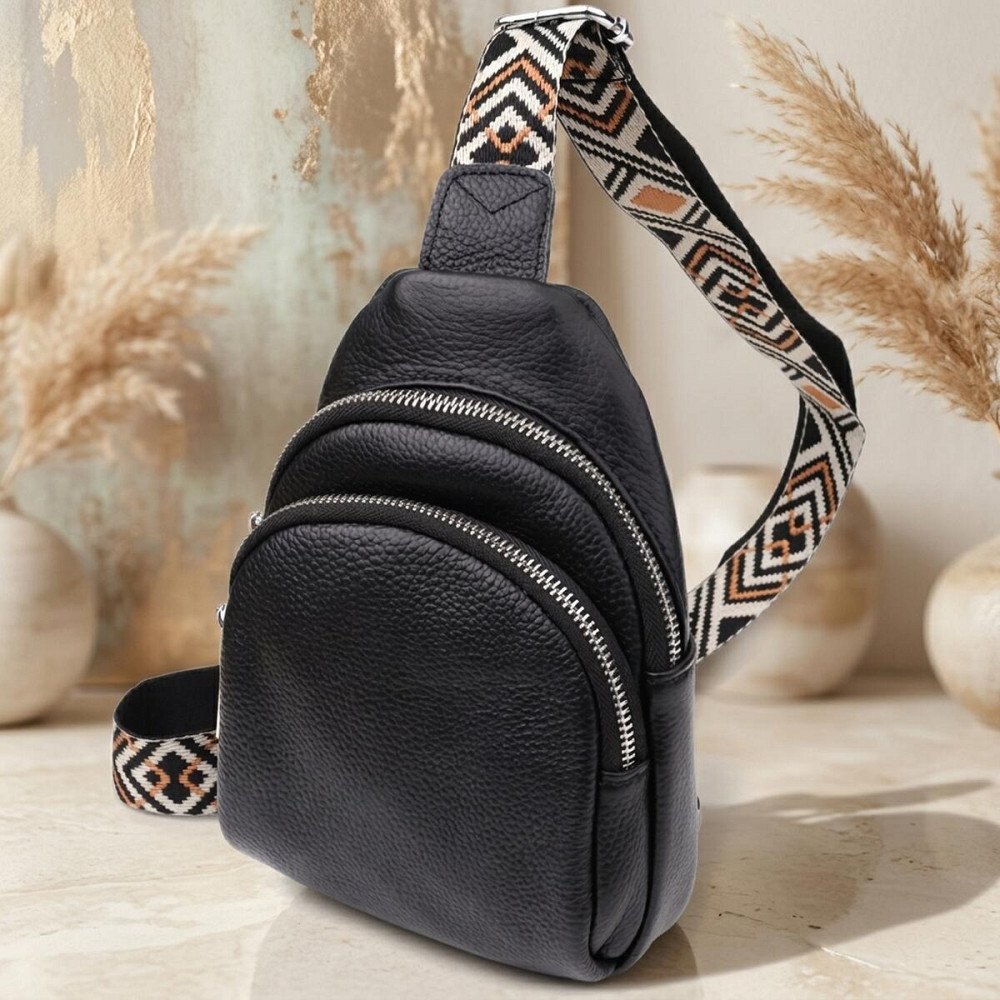 Женская сумка слинг из натуральной кожи Vintage 22935 Черный Киев - изображение 11