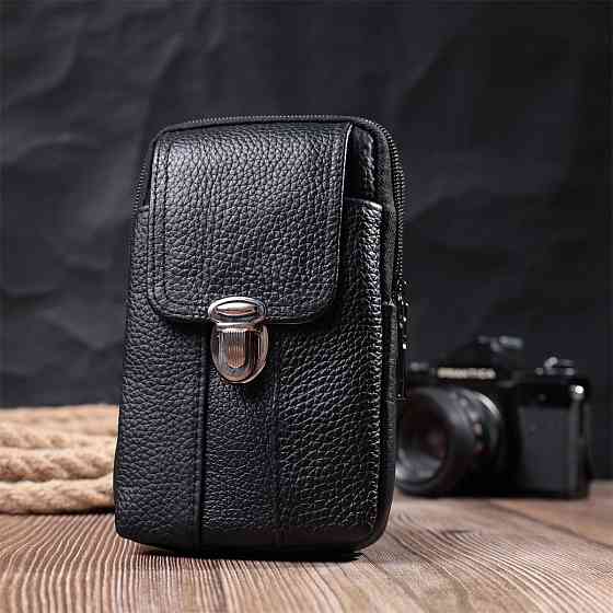 Мужская сумка на пояс из натуральной кожи Vintage 22736 Черный Киев