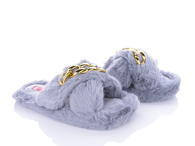 Женские тапочки домашние открытые меховые накрест цепь Серый Одесса - изображение 5