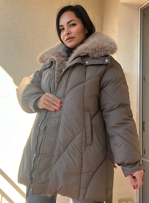 Куртка жіноча Lady Yep 9051 парка подовжена широка оверсайз хутро комір, коричневий, 44-48 Одеса - фото 2