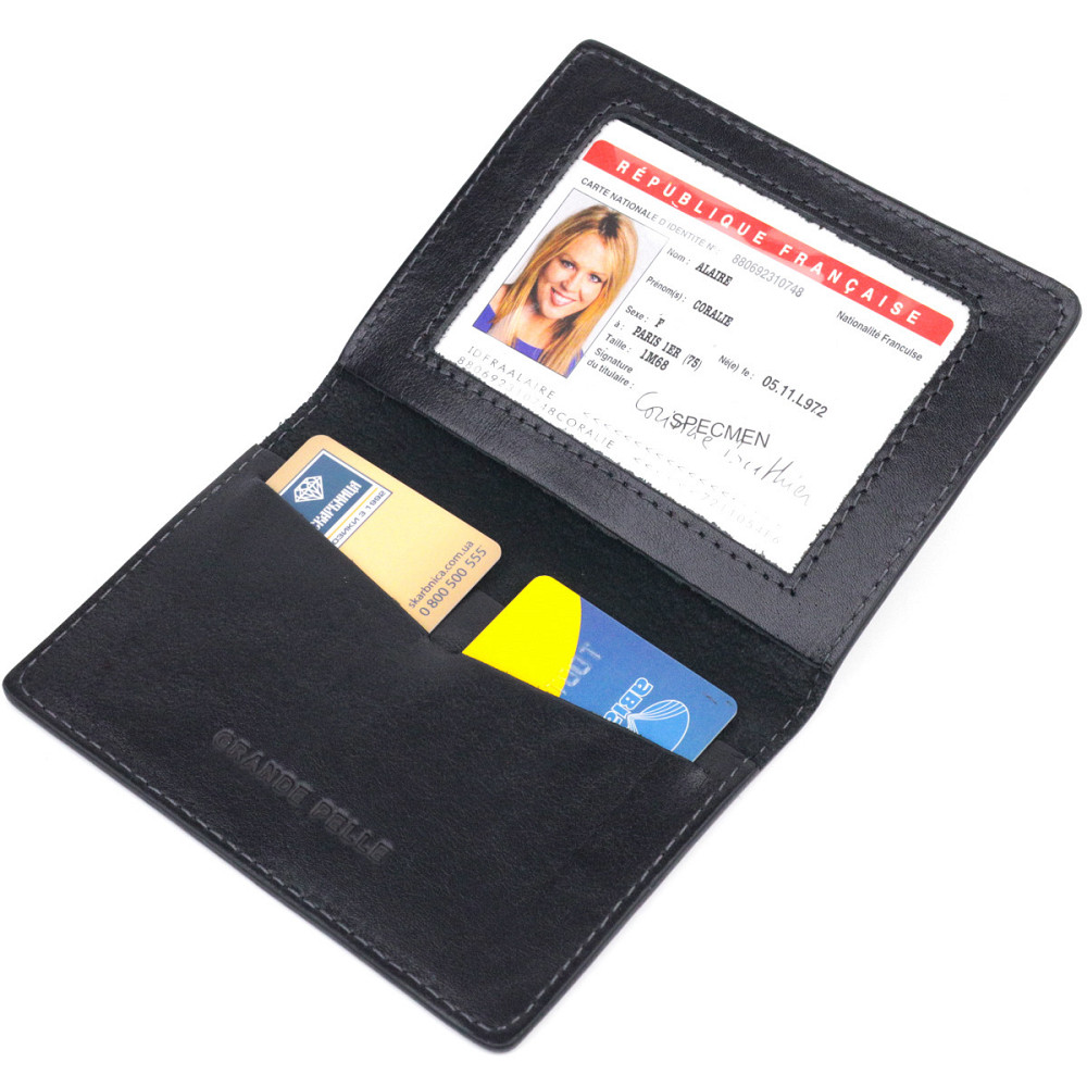 Обложка из глянцевой кожи на военный билет Черная (GRANDE PELLE) Киев - изображение 1