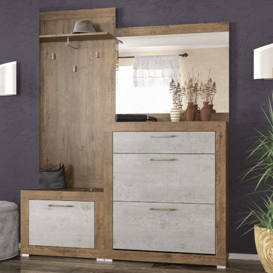 Модульний передпокій Парма з дзеркалом (комплект ВТ 158 см) Mebelservice Дуб Апріл, Бетон Індастрі Львів