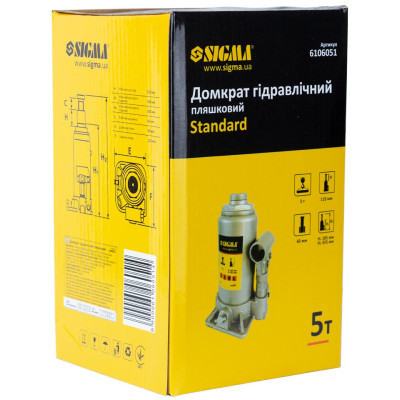 Домкрат Sigma гидравлический бутылочный 5т H 185-355мм (6106051) Винница - изображение 4