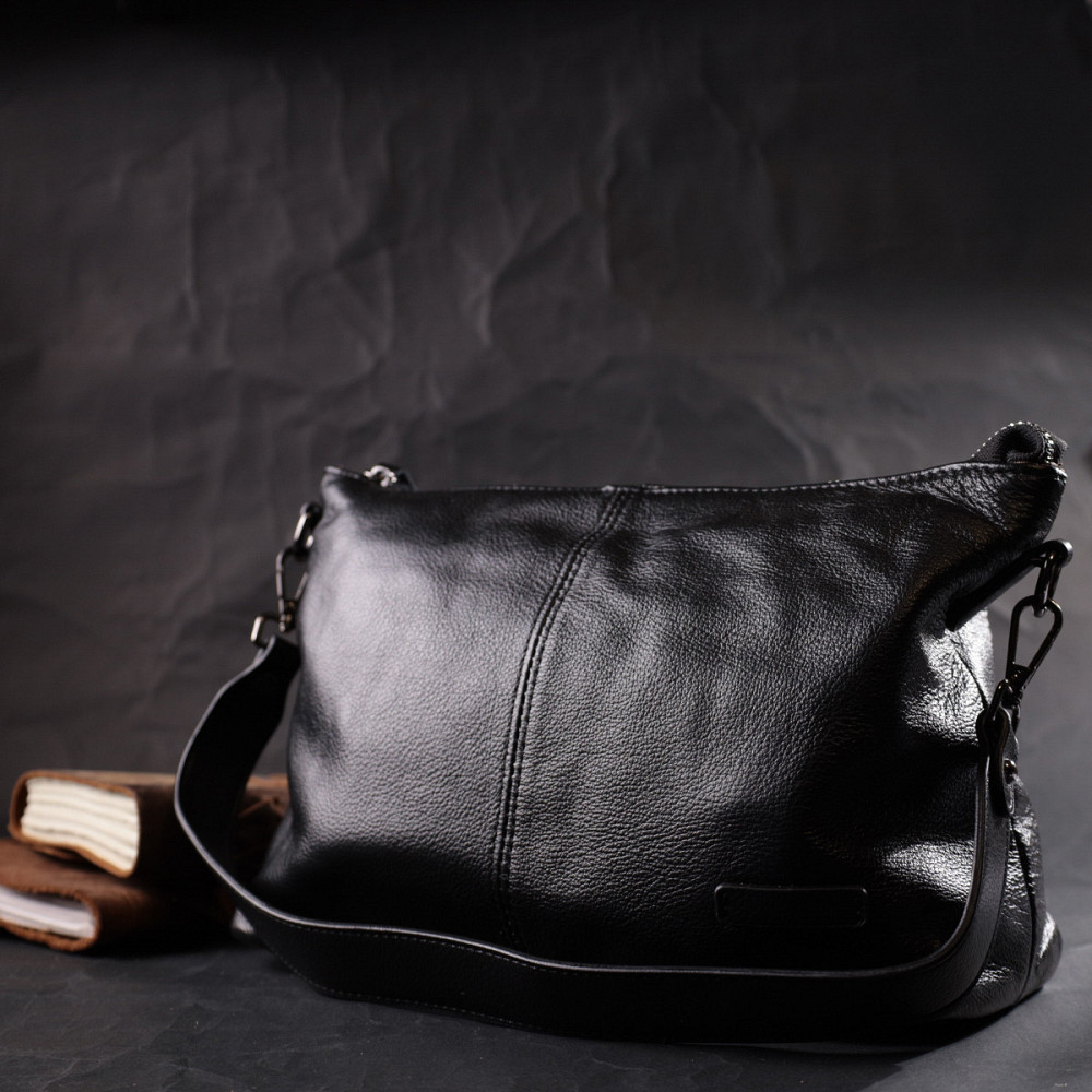 Повсякденна шкіряна сумка з двома знімними ременями Vintage 22379 Чорна Київ - фото 7