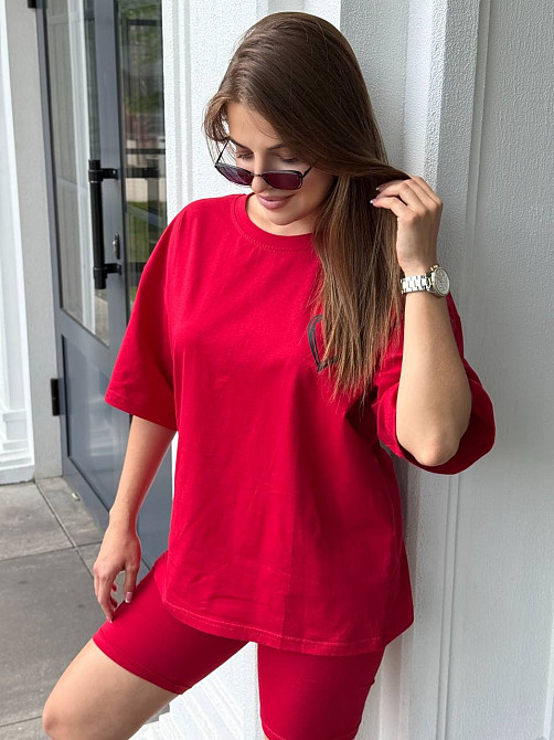 Футболка и велосипедки женские кулир Красный XL/2XL Харьков - изображение 5