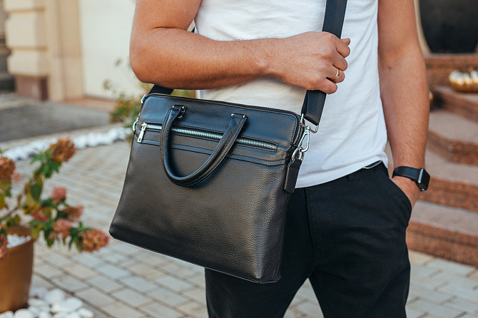 Шкіряна чоловіча ділова сумка-портфель чорна Tiding Bag 30987 Кам'янське - фото 10