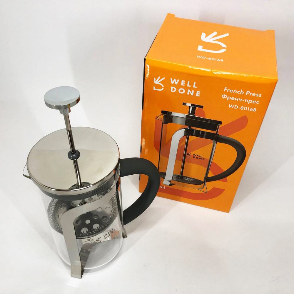 Френч-пресс для ароматного чая Well Done WD-8016B 600 мл, Заварник для чая с прессом QC-11 Львов - изображение 5
