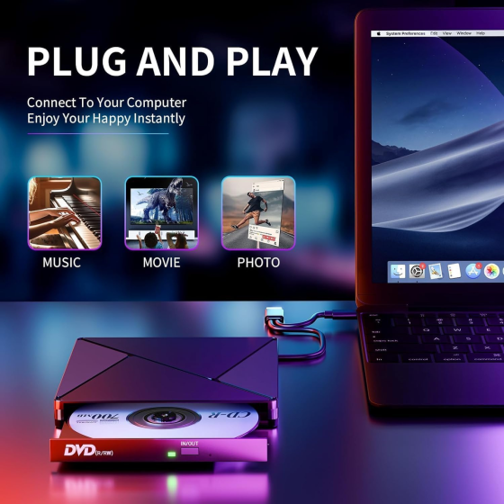 Внешний оптический CD/DVD привод Umanij USB 3.0 Type-C портативный дисковод для ноутбука ПК и MacBook Черный Киев