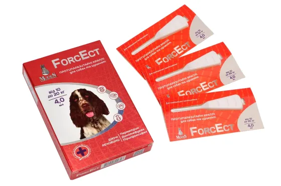 Протипаразитарні краплі ФорсЕкт ForcEct для собак та цуценят від 10 до 20 кг (3 піпетки по 4.0 мл) від бліх та кліщів, ModeS Вінниця