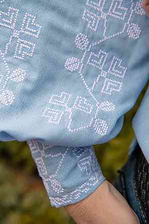 Вышиванка женская, льняная, голубая, с длинным рукавом, топ Киев