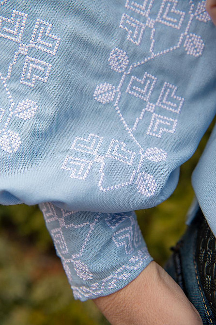 Вишиванка жіноча, лляна, блакитний, з довгим рукавом, топ Київ - фото 2