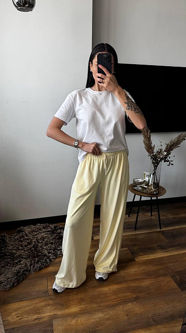 Жіночі прогулянкові штани з плюш велюру Лимонний, 42/44 Одеса - фото 2