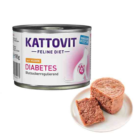 Kattovit Veterinary Diabetes КАТТОВІТ ДІАБЕТ повнораціонний вологий дієтичний корм для котів із цукровим діабетом і ожирінням, банка 185г Київ