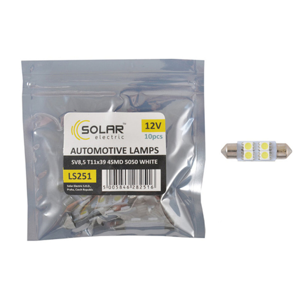 LED автолампа Solar 12V SV8.5 T11x39 4smd 5050 white 10шт Киев - изображение 1