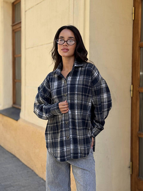 Жіноча тепла сорочка вільного крою в карту турецька байка Сірий, 42/44 Одеса - фото 4