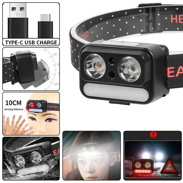 Фонарь налобный мощный 2069-XPG+XPG+5SMD Motion sensor, Фонарик налобник, Фонарь на голову для бега KZ-89 Ивано-Франковск - изображение 4