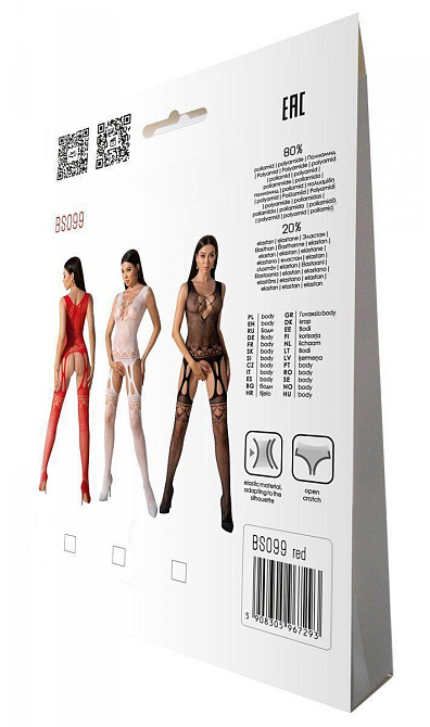 Бодістокінг з плетінням на грудях Passion BS099 One Size, red, відкритий доступ, імітація підв’язок Sex Aura Київ - фото 8