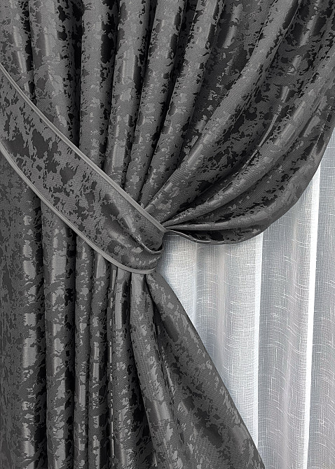 Комплект готовых штор VR-Textil Лен мрамор Pavliani ХО № 1267ш Серо-коричневый 200х280 см 2 шт (32-319) Киев - изображение 5