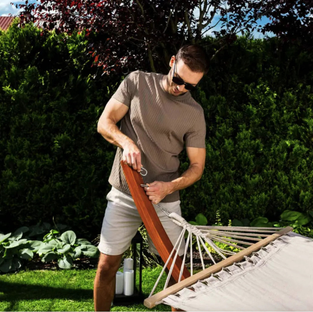 Гамак с прочным каркасом раскладной для сада и дачи мобильный комплект для релакса Di Volio Trevia кремовый Киев - изображение 8