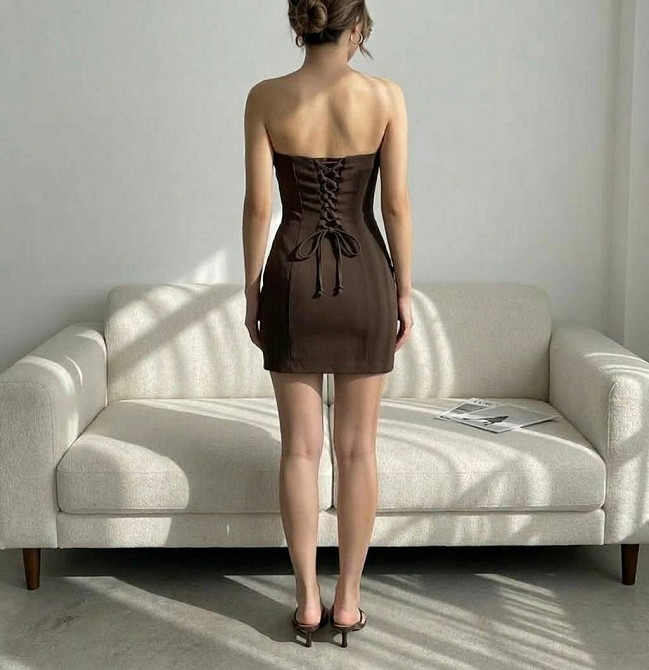 Женское стильное, романтичное мини платье креп костюмка Шоколад, 44/46 Одесса - изображение 3