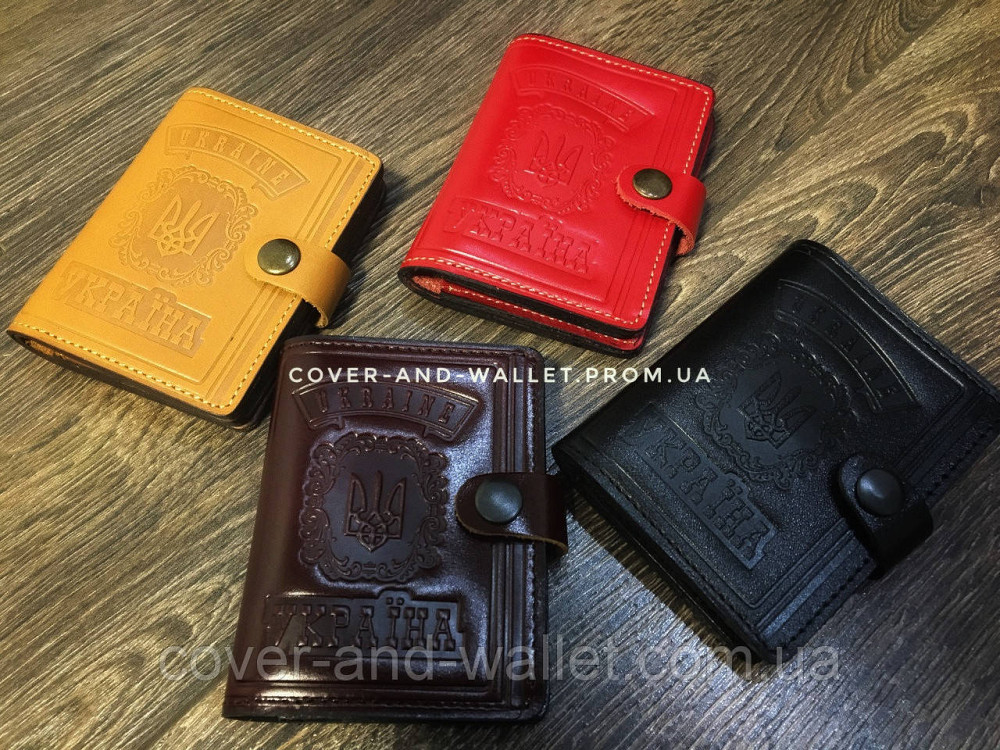 Солидная кожаная обложка на автодокументы и id карту на кнопке рыжего цвета Киев - изображение 7