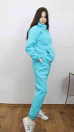 Костюм женский теплый спортивный на флисе кофта на змейке Голубой 42/44 Харьков