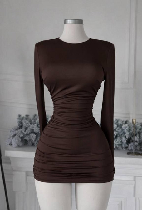 Женское спелое обаятельное мини платье качественный, плотный микродайвинг Шоколад, 42/44 Одесса - изображение 2