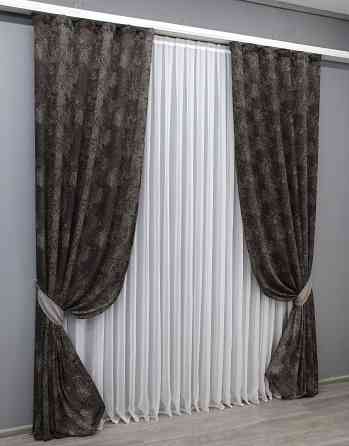 Комплект готових штор VR-Textil Мармур Al-9 № 1640ш Венге з сірим 100х280 см 2 шт (31-070) Київ