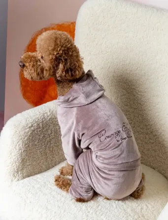 Костюм для собак велюровий Dogs Bomba з капюшоном трикотаж весна-осінь для середніх порід Кураж Пудра 9 Одеса