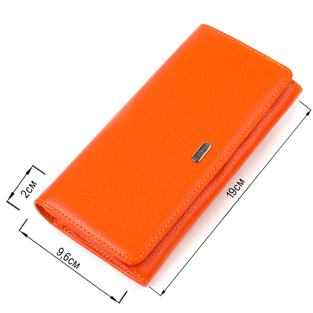 Большой женский кошелек из натуральной зернистой кожи Оранжевый (CANPELLINI) Киев - изображение 7