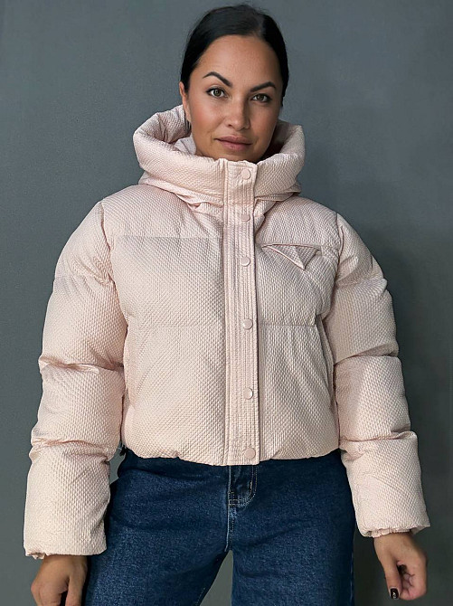 Куртка жіноча Lady Yep 10039 вафельна пуффер оверсайз з капюшоном пудра, пудра, 44 Київ - фото 1